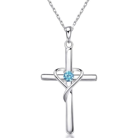 AmorAime 925 Sterling Silver Cross Necklace for Women Men 5A CZ Birthsto… - Picture 2 of 16